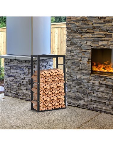 HOMCOM Metal Firewood Log Holder Tall Firewood Rack Indoor Outdoor Fireplace Wood Storage Shelf with Side Rails, Rust-Resistant,