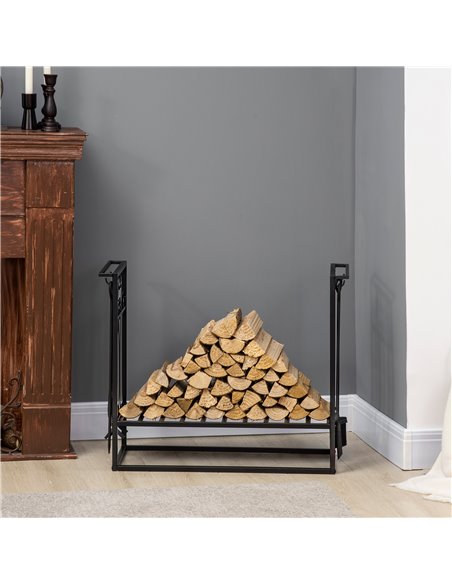 HOMCOM Steel Firewood Log Holder Indoor Outdoor Firewood Rack Fireplace Wood Storage Shelf with 4 Tools, Hooks, Scrolls, Rust-Re - pic 110291 | FastDaddyshop