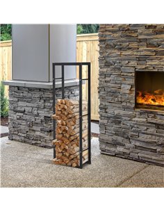 HOMCOM Metal Firewood Log Holder Tall Firewood Rack Indoor Outdoor Fireplace Wood Storage Shelf with Side Rails, Rust-Resistant, 2