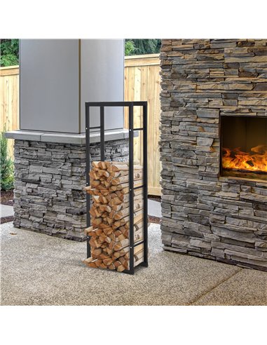 HOMCOM Metal Firewood Log Holder Tall Firewood Rack Indoor Outdoor Fireplace Wood Storage Shelf with Side Rails, Rust-Resistant,