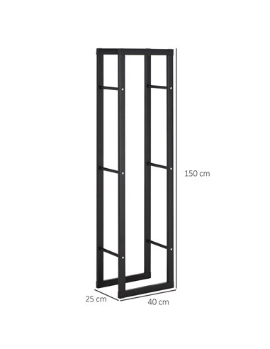 HOMCOM Metal Firewood Log Holder Tall Firewood Rack Indoor Outdoor Fireplace Wood Storage Shelf with Side Rails, Rust-Resistant,