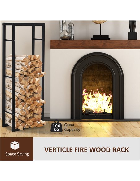 HOMCOM Metal Firewood Log Holder Tall Firewood Rack Indoor Outdoor Fireplace Wood Storage Shelf with Side Rails, Rust-Resistant, - pic 110297 | FastDaddyshop