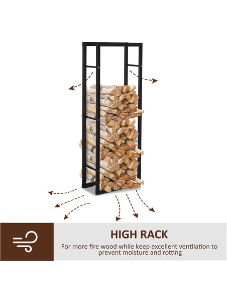 HOMCOM Metal Firewood Log Holder Tall Firewood Rack Indoor Outdoor Fireplace Wood Storage Shelf with Side Rails, Rust-Resistant, - pic 110298 | FastDaddyshop