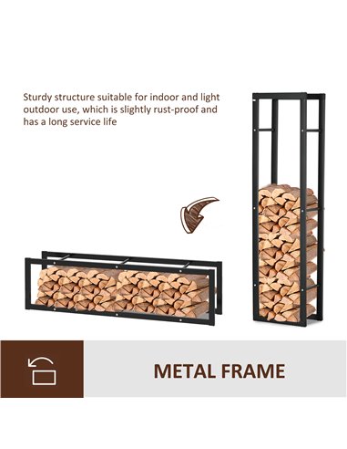 HOMCOM Metal Firewood Log Holder Tall Firewood Rack Indoor Outdoor Fireplace Wood Storage Shelf with Side Rails, Rust-Resistant,