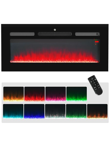 HOMCOM 102cm Electric Fireplace, 2000W Recessed and Wall Mounted Electric Fire with Remote Control, 9 Flame Colour and Crystal,  - pic 110357 | FastDaddyshop