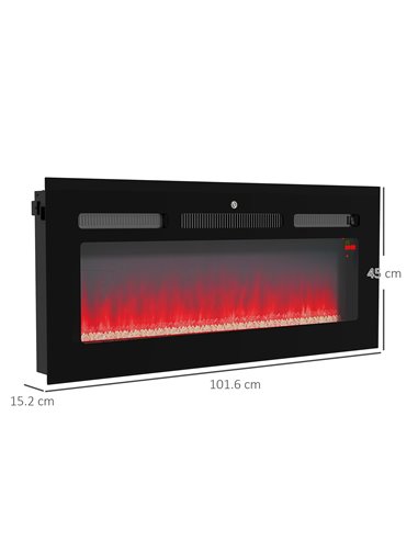HOMCOM 102cm Electric Fireplace, 2000W Recessed and Wall Mounted Electric Fire with Remote Control, 9 Flame Colour and Crystal, 