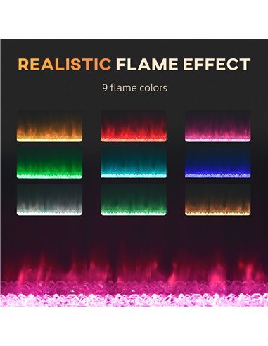 HOMCOM 102cm Electric Fireplace, 2000W Recessed and Wall Mounted Electric Fire with Remote Control, 9 Flame Colour and Crystal, 