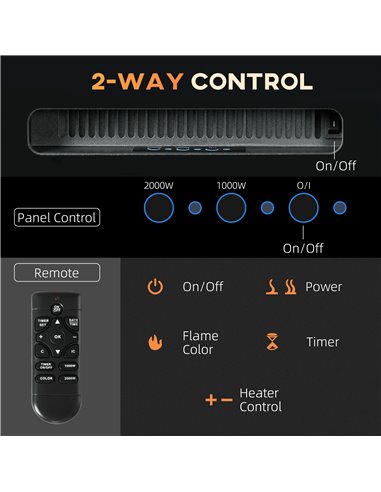 HOMCOM 102cm Electric Fireplace, 2000W Recessed and Wall Mounted Electric Fire with Remote Control, 9 Flame Colour and Crystal, 