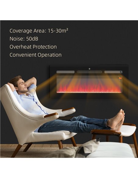 HOMCOM 102cm Electric Fireplace, 2000W Recessed and Wall Mounted Electric Fire with Remote Control, 9 Flame Colour and Crystal,  - pic 110362 | FastDaddyshop