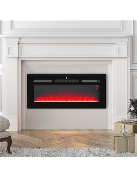 HOMCOM 102cm Electric Fireplace, 2000W Recessed and Wall Mounted Electric Fire with Remote Control, 9 Flame Colour and Crystal,  - pic 110365 | FastDaddyshop