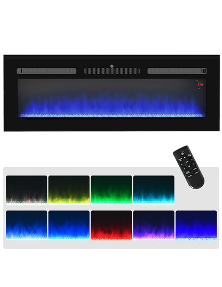 HOMCOM 127cm Electric Fireplace, 2000W Recessed and Wall Mounted Electric Fire with Remote Control, 9 Flame Colour and Crystal,  - pic 110366 | FastDaddyshop