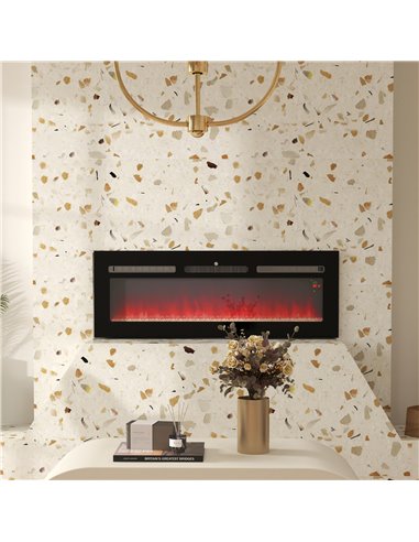 HOMCOM 127cm Electric Fireplace, 2000W Recessed and Wall Mounted Electric Fire with Remote Control, 9 Flame Colour and Crystal, 