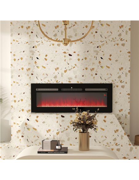 HOMCOM 127cm Electric Fireplace, 2000W Recessed and Wall Mounted Electric Fire with Remote Control, 9 Flame Colour and Crystal,  - pic 110367 | FastDaddyshop