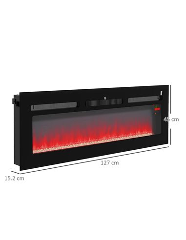 HOMCOM 127cm Electric Fireplace, 2000W Recessed and Wall Mounted Electric Fire with Remote Control, 9 Flame Colour and Crystal, 