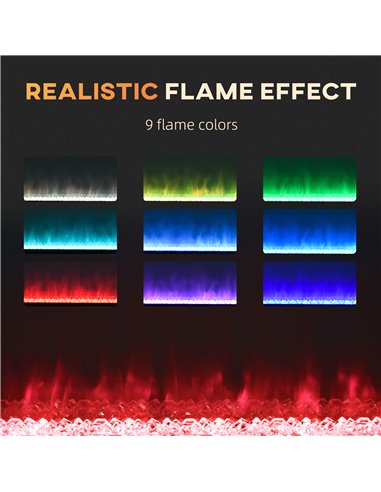 HOMCOM 127cm Electric Fireplace, 2000W Recessed and Wall Mounted Electric Fire with Remote Control, 9 Flame Colour and Crystal, 