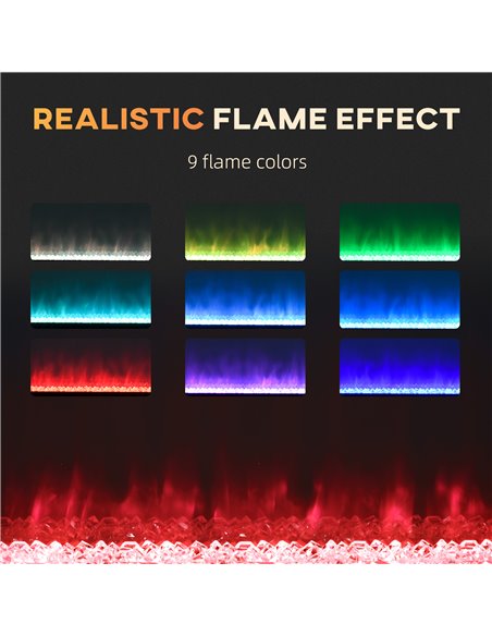 HOMCOM 127cm Electric Fireplace, 2000W Recessed and Wall Mounted Electric Fire with Remote Control, 9 Flame Colour and Crystal,  - pic 110369 | FastDaddyshop