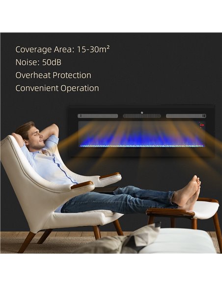 HOMCOM 127cm Electric Fireplace, 2000W Recessed and Wall Mounted Electric Fire with Remote Control, 9 Flame Colour and Crystal,  - pic 110371 | FastDaddyshop