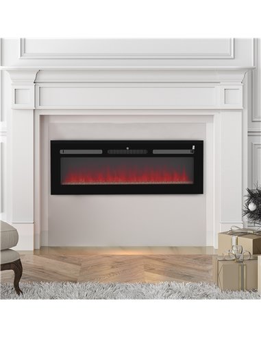 HOMCOM 127cm Electric Fireplace, 2000W Recessed and Wall Mounted Electric Fire with Remote Control, 9 Flame Colour and Crystal, 
