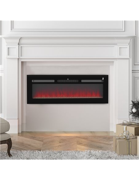HOMCOM 127cm Electric Fireplace, 2000W Recessed and Wall Mounted Electric Fire with Remote Control, 9 Flame Colour and Crystal,  - pic 110374 | FastDaddyshop