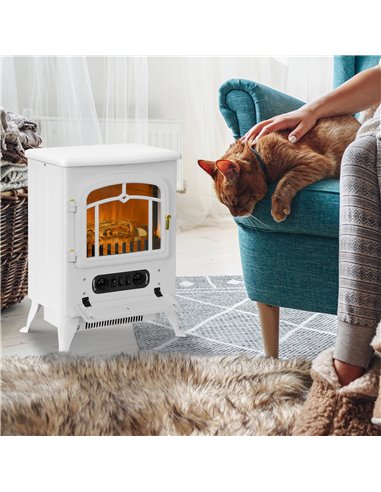 HOMCOM Modern Electric Fireplace, Freestanding Electric Stove Fire with Flame Effect, 950/1850W, White 820-038V70WT