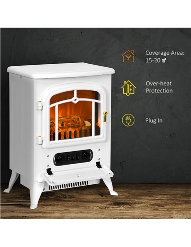 HOMCOM Modern Electric Fireplace, Freestanding Electric Stove Fire with Flame Effect, 950/1850W, White 820-038V70WT