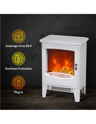 HOMCOM Tempered Glass Casing Electric Fireplace, Freestanding Electric Fire with Realistic Flame Effect, Electric Log Burner wit