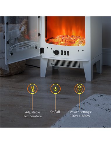 HOMCOM Tempered Glass Casing Electric Fireplace, Freestanding Electric Fire with Realistic Flame Effect, Electric Log Burner wit