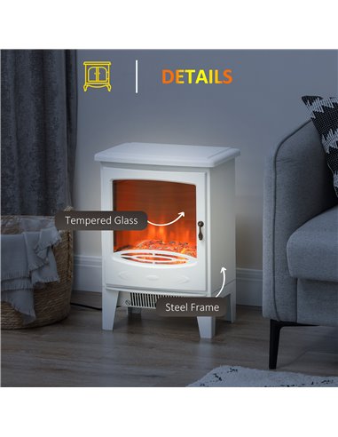 HOMCOM Tempered Glass Casing Electric Fireplace, Freestanding Electric Fire with Realistic Flame Effect, Electric Log Burner wit