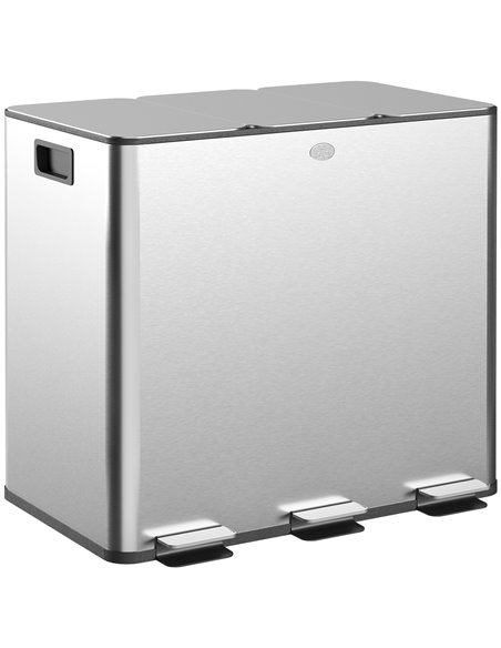 HOMCOM 3 x 15L Pedal Bin, Steel Triple Kitchen Bin with Soft Close Lid, Removable Inner Buckets, Fingerprint-Proof, Silver 851-0 - pic 110411 | FastDaddyshop