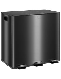 HOMCOM 3 x 15L Pedal Bin, Steel Triple Kitchen Bin with Soft Close Lid, Removable Inner Buckets, Fingerprint-Proof, Black 851-03