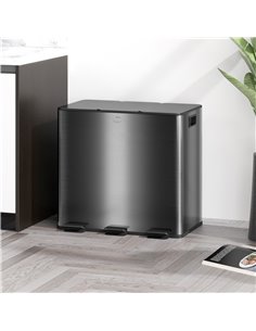 HOMCOM 3 x 15L Pedal Bin, Steel Triple Kitchen Bin with Soft Close Lid, Removable Inner Buckets, Fingerprint-Proof, Black 851-03 2