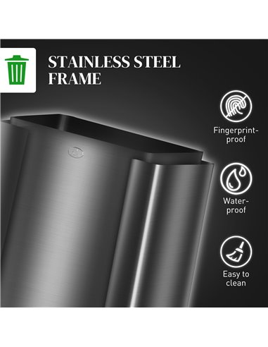 HOMCOM 3 x 15L Pedal Bin, Steel Triple Kitchen Bin with Soft Close Lid, Removable Inner Buckets, Fingerprint-Proof, Black 851-03