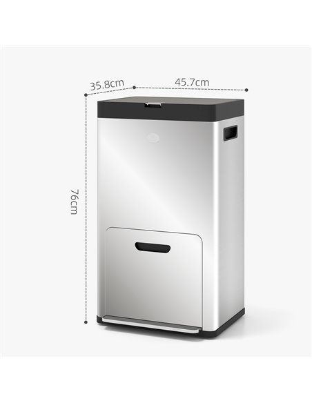 HOMCOM 56L Triple Compartment Stainless Steel Kitchen Bin, with Deodoriser Holders and Wheels - Silver Tone 851-042V00SR - pic 110431 | FastDaddyshop