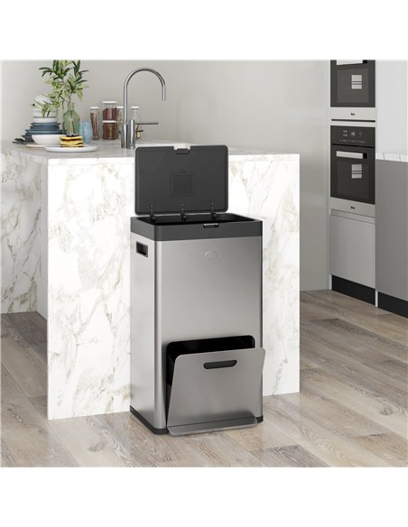 HOMCOM 56L Triple Compartment Stainless Steel Kitchen Bin, with Deodoriser Holders and Wheels - Silver Tone 851-042V00SR - pic 110437 | FastDaddyshop