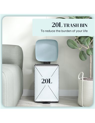 HOMCOM 20L Modern Boxy Metal Home Kitchen Bin - Light Green 851-039V01GN