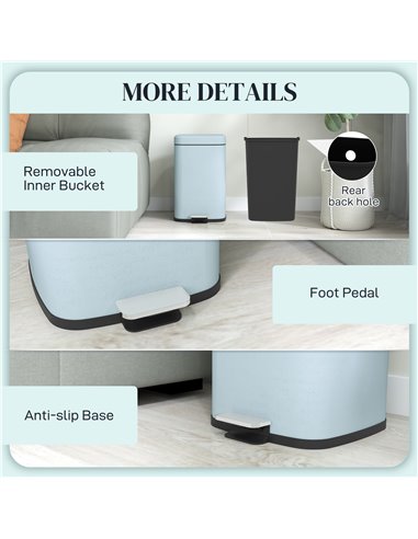 HOMCOM 20L Modern Boxy Metal Home Kitchen Bin - Light Green 851-039V01GN