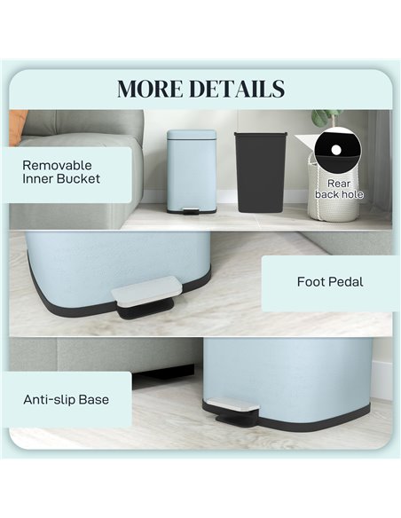 HOMCOM 20L Modern Boxy Metal Home Kitchen Bin - Light Green 851-039V01GN - pic 110444 | FastDaddyshop