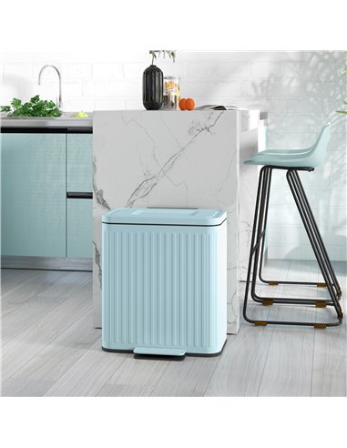 HOMCOM Dual Kitchen Bin, 2 x 20L Double Bin for Recycling and Waste, Fingerprint-proof Pedal Bin with Soft-Close Lid, Removable 