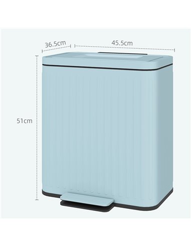 HOMCOM Dual Kitchen Bin, 2 x 20L Double Bin for Recycling and Waste, Fingerprint-proof Pedal Bin with Soft-Close Lid, Removable 