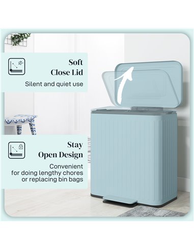 HOMCOM Dual Kitchen Bin, 2 x 20L Double Bin for Recycling and Waste, Fingerprint-proof Pedal Bin with Soft-Close Lid, Removable 