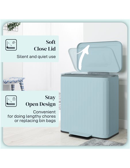 HOMCOM Dual Kitchen Bin, 2 x 20L Double Bin for Recycling and Waste, Fingerprint-proof Pedal Bin with Soft-Close Lid, Removable  - pic 110451 | FastDaddyshop