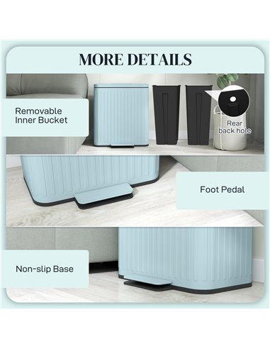 HOMCOM Dual Kitchen Bin, 2 x 20L Double Bin for Recycling and Waste, Fingerprint-proof Pedal Bin with Soft-Close Lid, Removable 