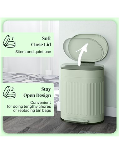HOMCOM 20 Litre Pedal Bin, Fingerprint Proof Kitchen Bin with Soft-close Lid, Metal Rubbish Bin with Foot Pedal and Removable In