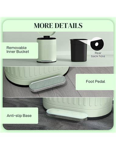 HOMCOM 20 Litre Pedal Bin, Fingerprint Proof Kitchen Bin with Soft-close Lid, Metal Rubbish Bin with Foot Pedal and Removable In
