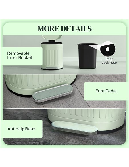 HOMCOM 20 Litre Pedal Bin, Fingerprint Proof Kitchen Bin with Soft-close Lid, Metal Rubbish Bin with Foot Pedal and Removable In - pic 110462 | FastDaddyshop