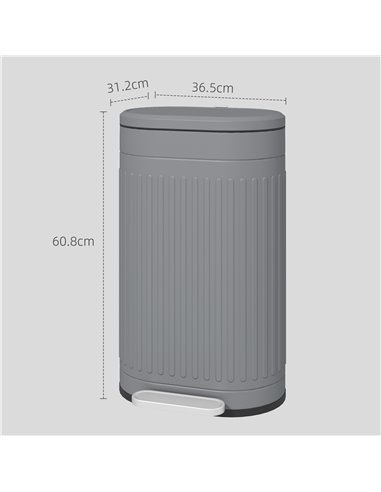 HOMCOM 30 Litre Pedal Bin, Fingerprint Proof Kitchen Bin with Soft-close Lid, Metal Rubbish Bin with Foot Pedal and Removable In
