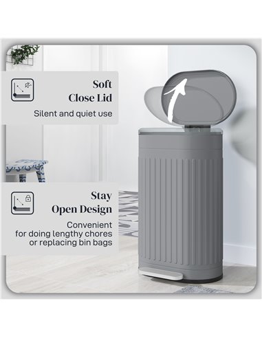 HOMCOM 30 Litre Pedal Bin, Fingerprint Proof Kitchen Bin with Soft-close Lid, Metal Rubbish Bin with Foot Pedal and Removable In