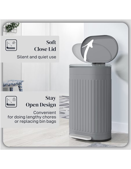HOMCOM 30 Litre Pedal Bin, Fingerprint Proof Kitchen Bin with Soft-close Lid, Metal Rubbish Bin with Foot Pedal and Removable In - pic 110469 | FastDaddyshop