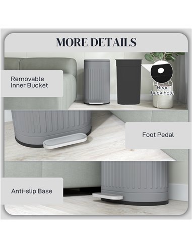 HOMCOM 30 Litre Pedal Bin, Fingerprint Proof Kitchen Bin with Soft-close Lid, Metal Rubbish Bin with Foot Pedal and Removable In