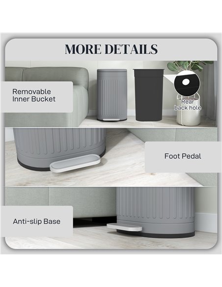 HOMCOM 30 Litre Pedal Bin, Fingerprint Proof Kitchen Bin with Soft-close Lid, Metal Rubbish Bin with Foot Pedal and Removable In - pic 110471 | FastDaddyshop